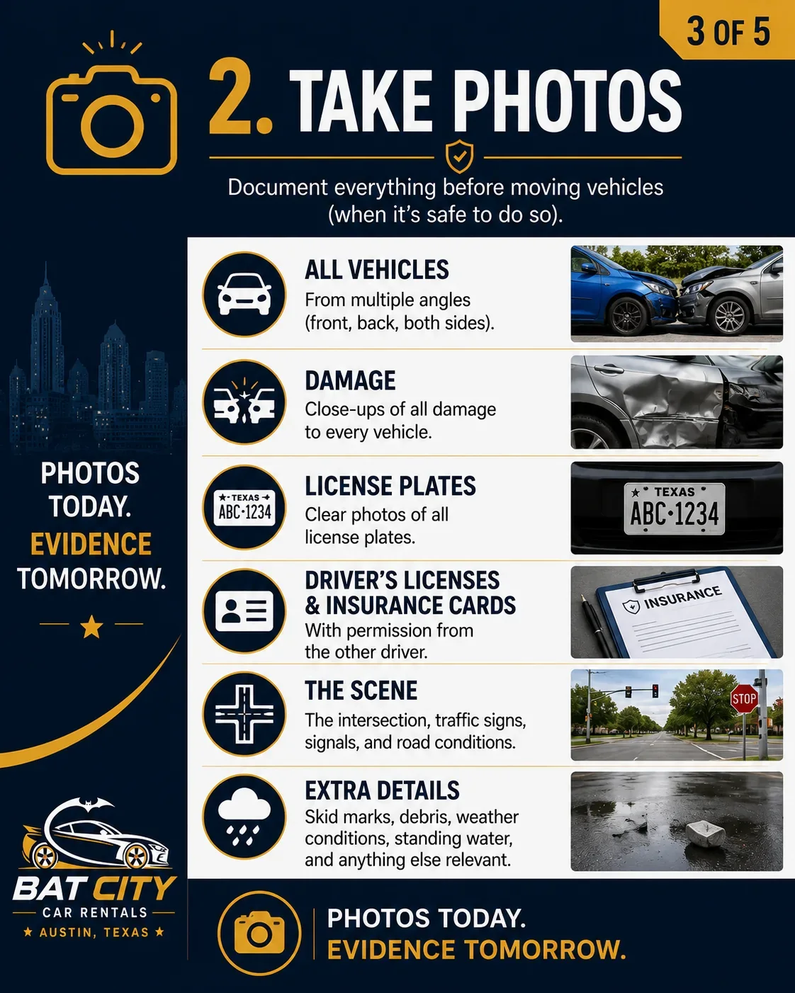 Take clear photos after a minor Austin rental car accident.