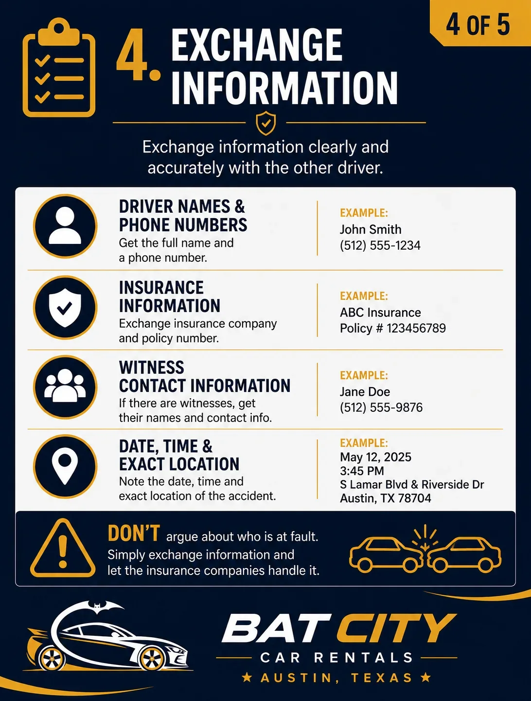 Exchange information after a minor car accident in Austin.